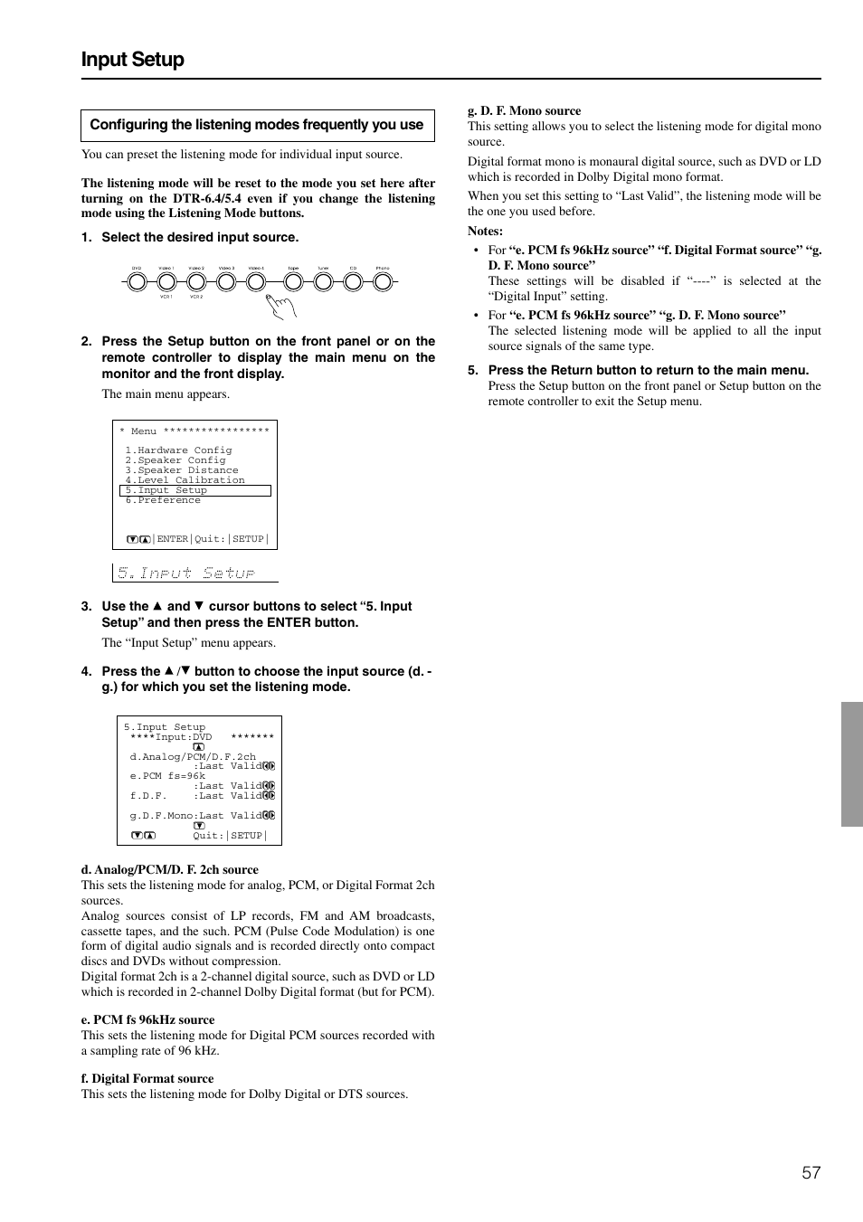 Input setup | Integra DTR-6.4/5.4 User Manual | Page 57 / 80