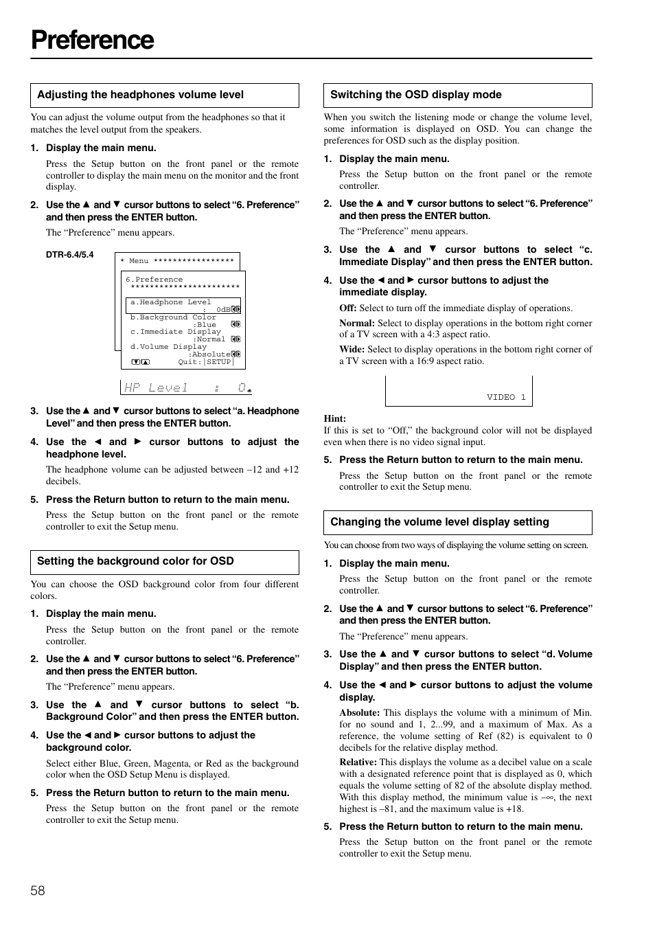 Preference | Integra DTR-6.4/5.4 User Manual | Page 58 / 80