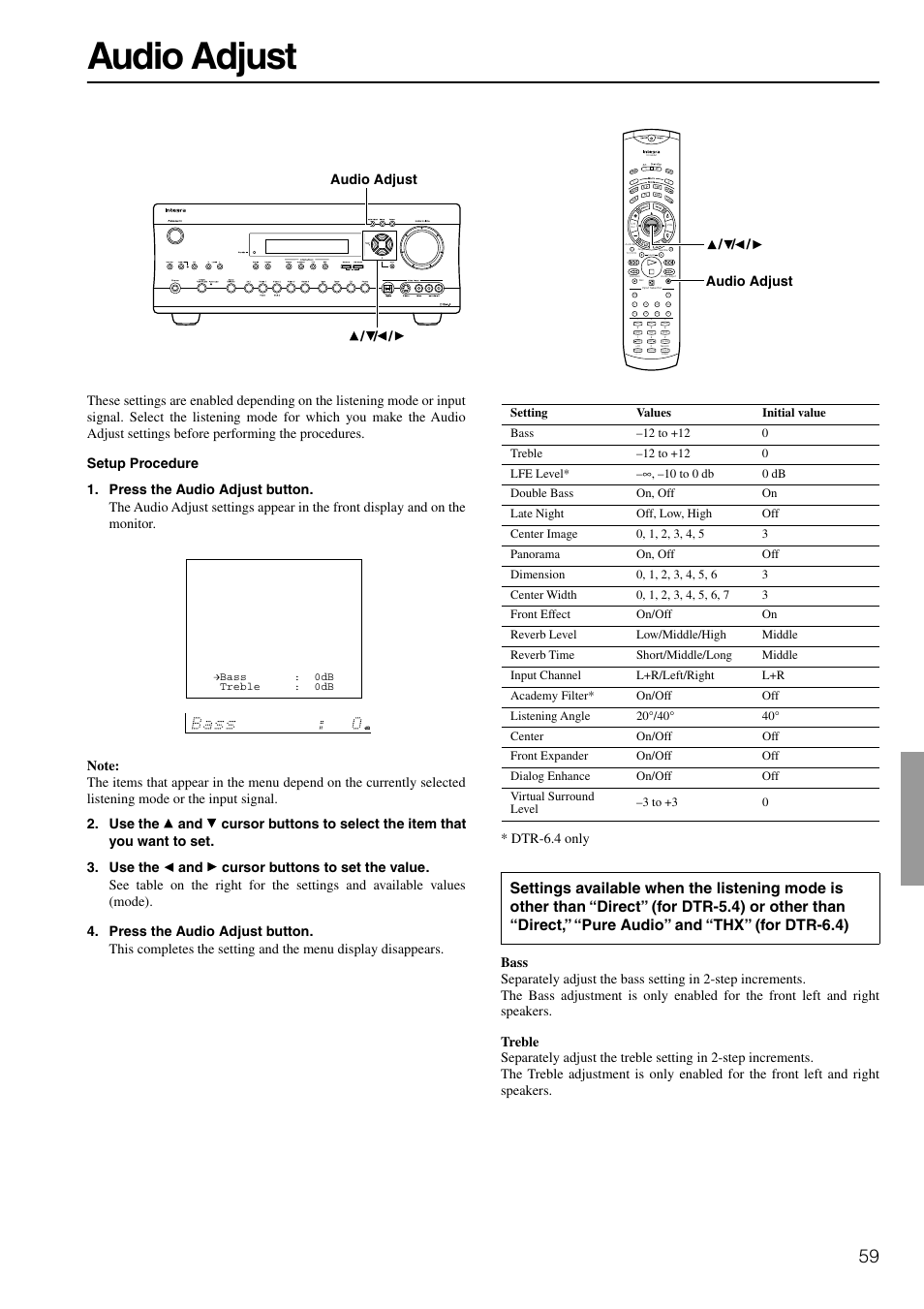 Audio adjust | Integra DTR-6.4/5.4 User Manual | Page 59 / 80