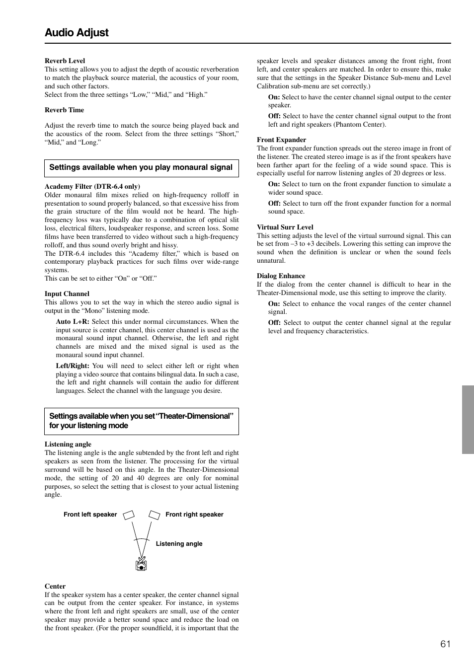Audio adjust | Integra DTR-6.4/5.4 User Manual | Page 61 / 80