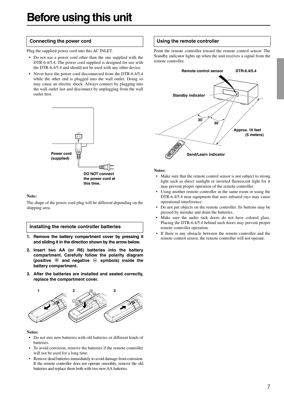 Before using this unit | Integra DTR-6.4/5.4 User Manual | Page 7 / 80