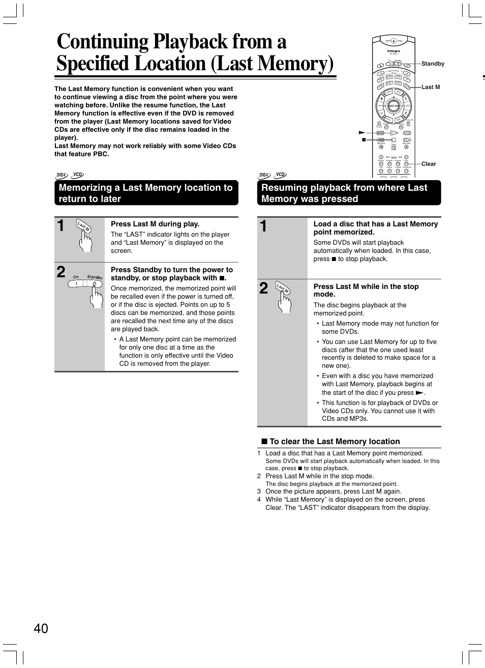 Press last m during play, Press last m while in the stop mode, 2 press last m while in the stop mode | Integra DPS-8.3 User Manual | Page 40 / 76