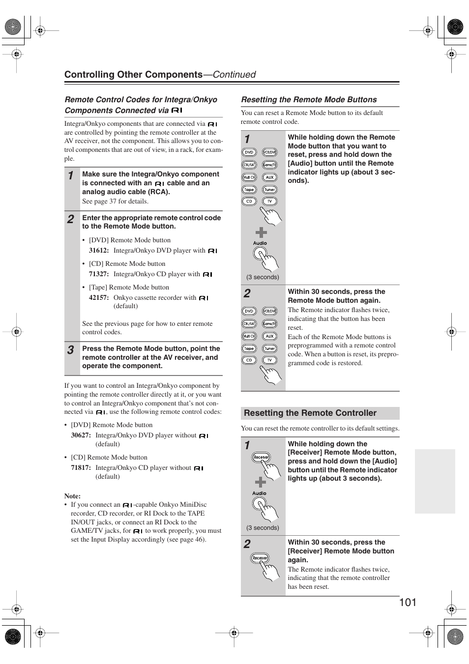 Resetting the remote controller | Integra DTR-5.9 User Manual | Page 101 / 116