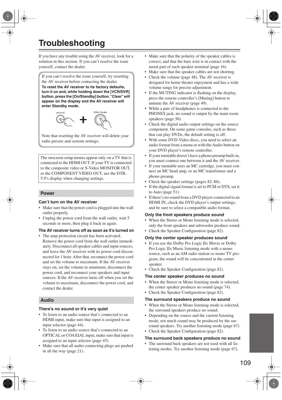 Troubleshooting | Integra DTR-5.9 User Manual | Page 109 / 116