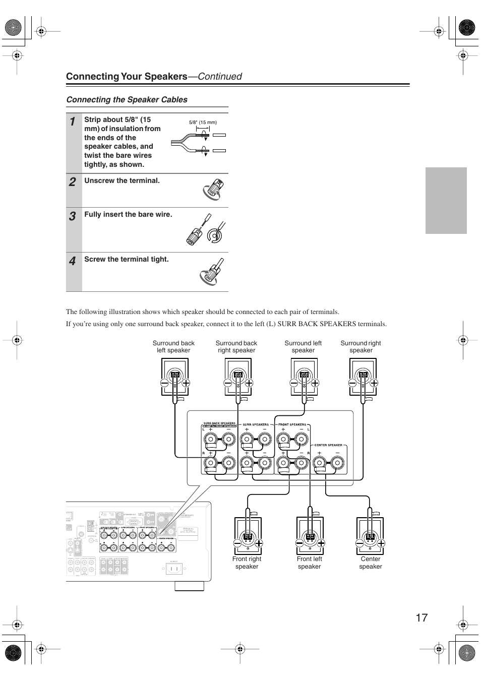 Connecting your speakers —continued | Integra DTR-5.9 User Manual | Page 17 / 116