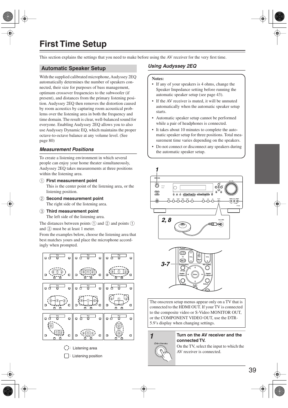 First time setup, Automatic speaker setup, Setup mic (39) | Integra DTR-5.9 User Manual | Page 39 / 116