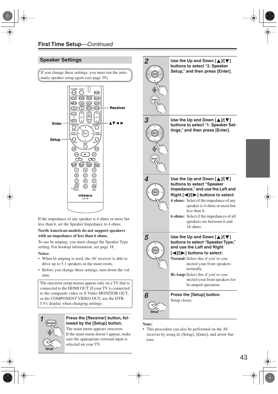 Speaker settings | Integra DTR-5.9 User Manual | Page 43 / 116
