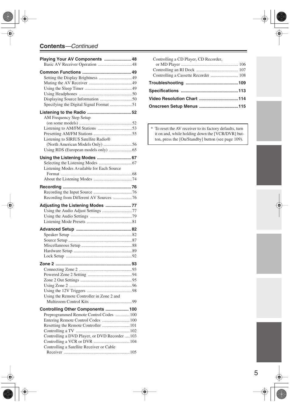 Contents —continued | Integra DTR-5.9 User Manual | Page 5 / 116