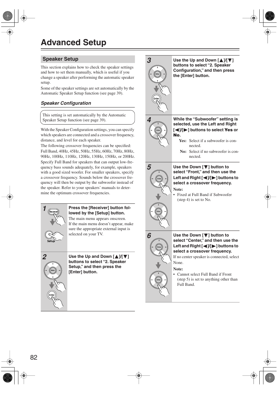 Advanced setup, Speaker setup | Integra DTR-5.9 User Manual | Page 82 / 116