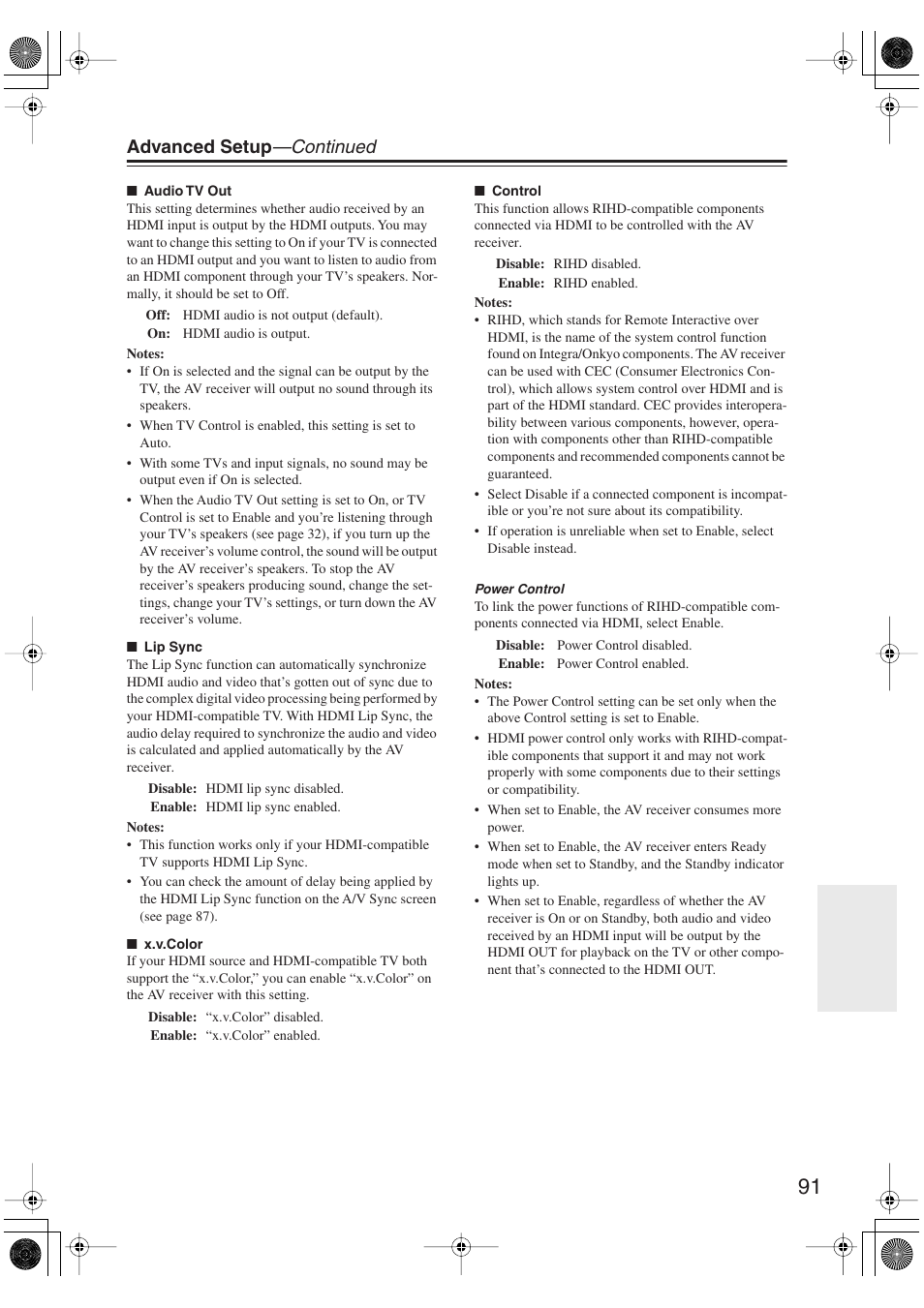 Advanced setup —continued | Integra DTR-5.9 User Manual | Page 91 / 116