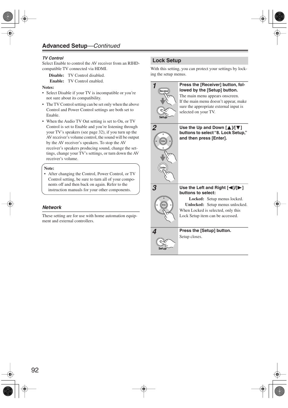 Lock setup | Integra DTR-5.9 User Manual | Page 92 / 116