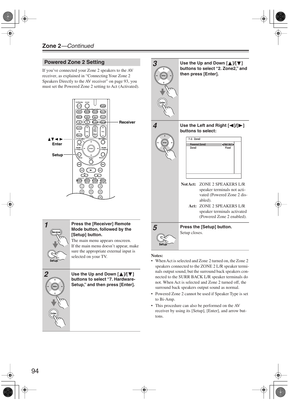 Powered zone 2 setting | Integra DTR-5.9 User Manual | Page 94 / 116