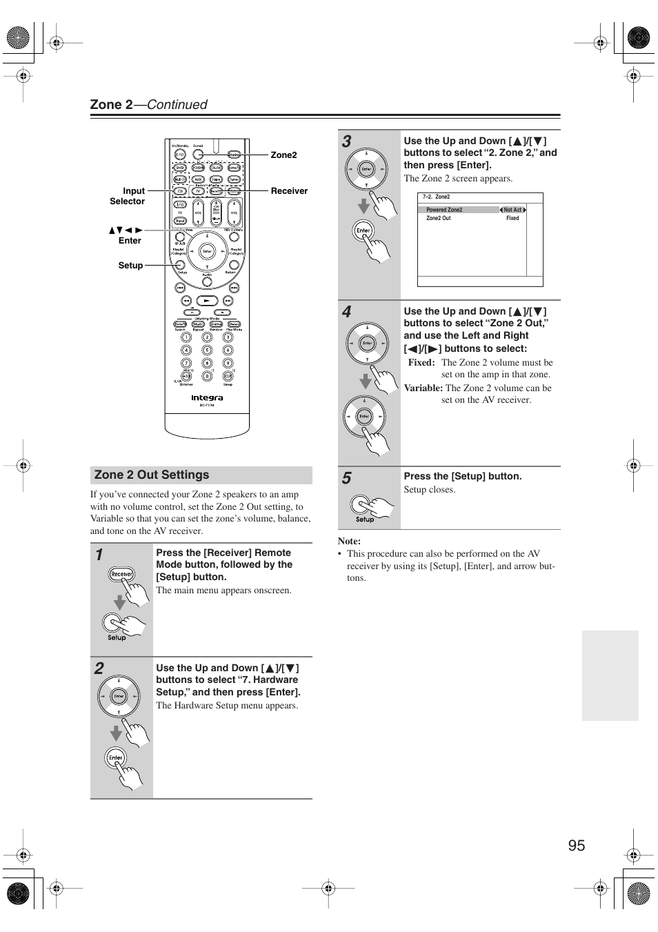 Zone 2 out settings, Zone 2 —continued | Integra DTR-5.9 User Manual | Page 95 / 116