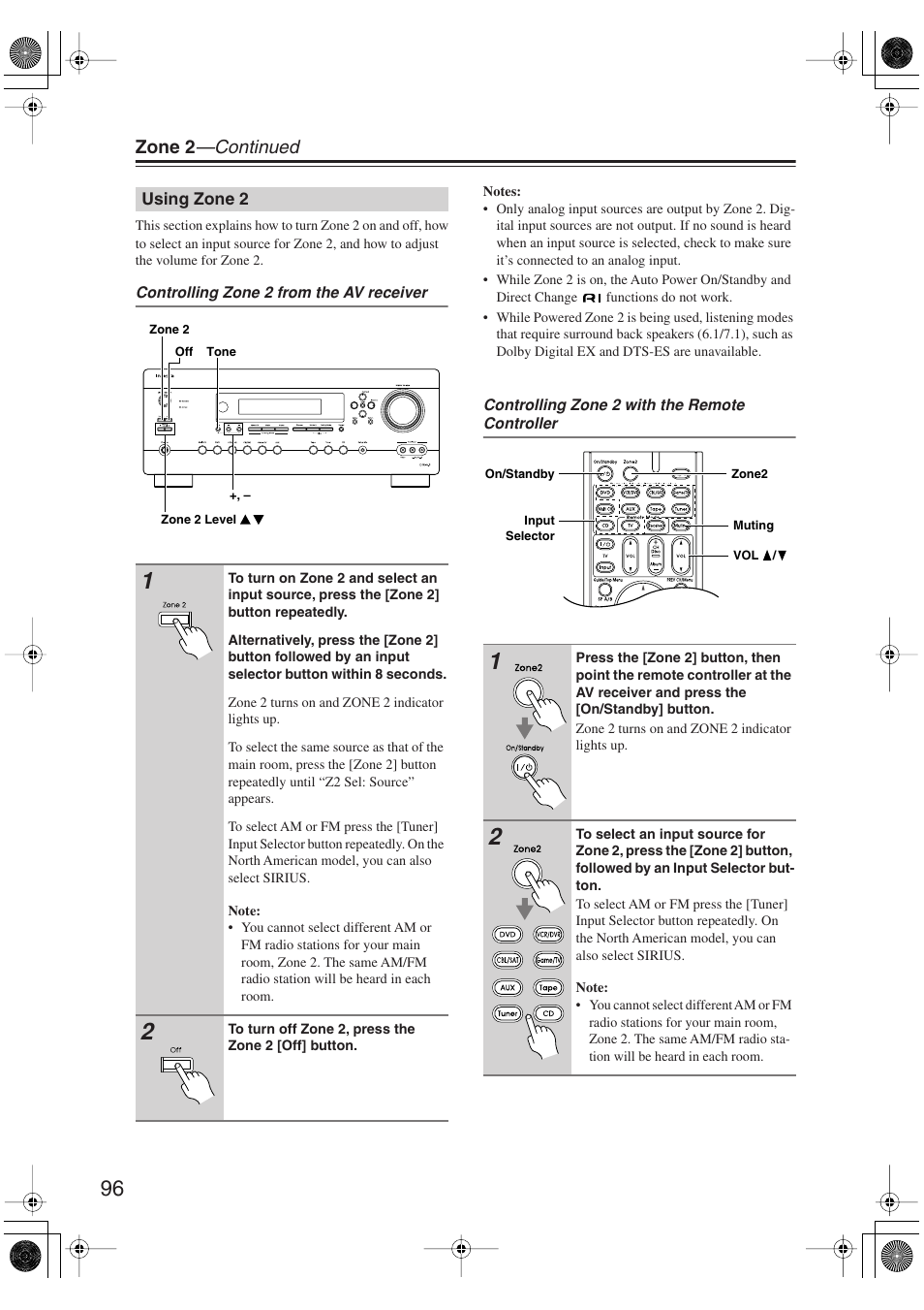 Using zone 2, Zone 2 indicator (96), Uttons (96) | Integra DTR-5.9 User Manual | Page 96 / 116