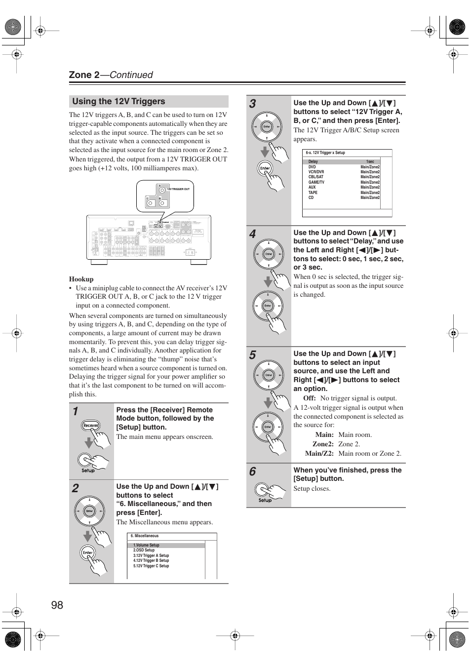 Using the 12v triggers, Zone 2 —continued | Integra DTR-5.9 User Manual | Page 98 / 116