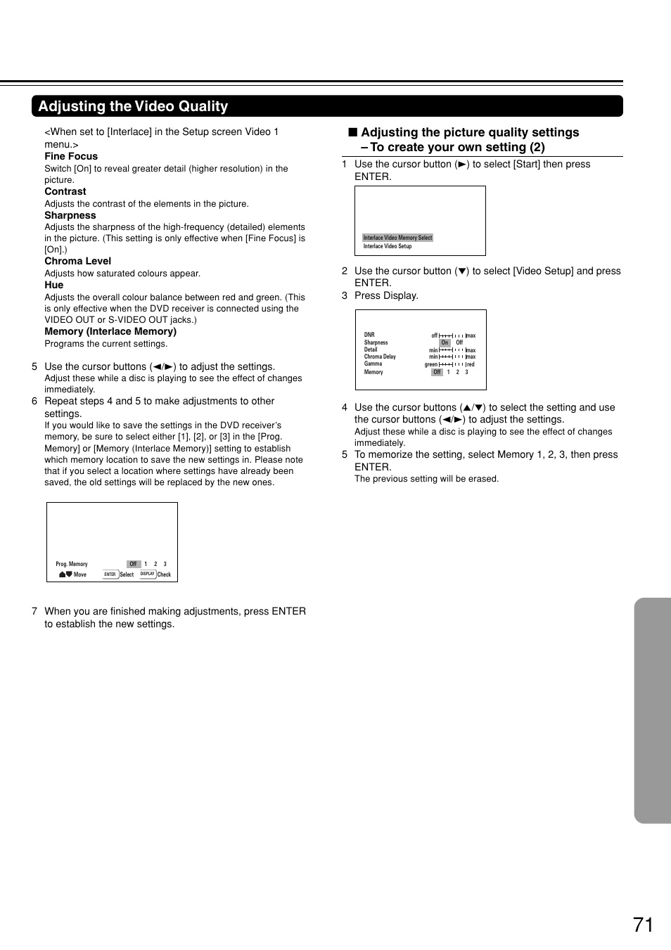 Adjusting the video quality | Integra DSR-7.3 User Manual | Page 71 / 88
