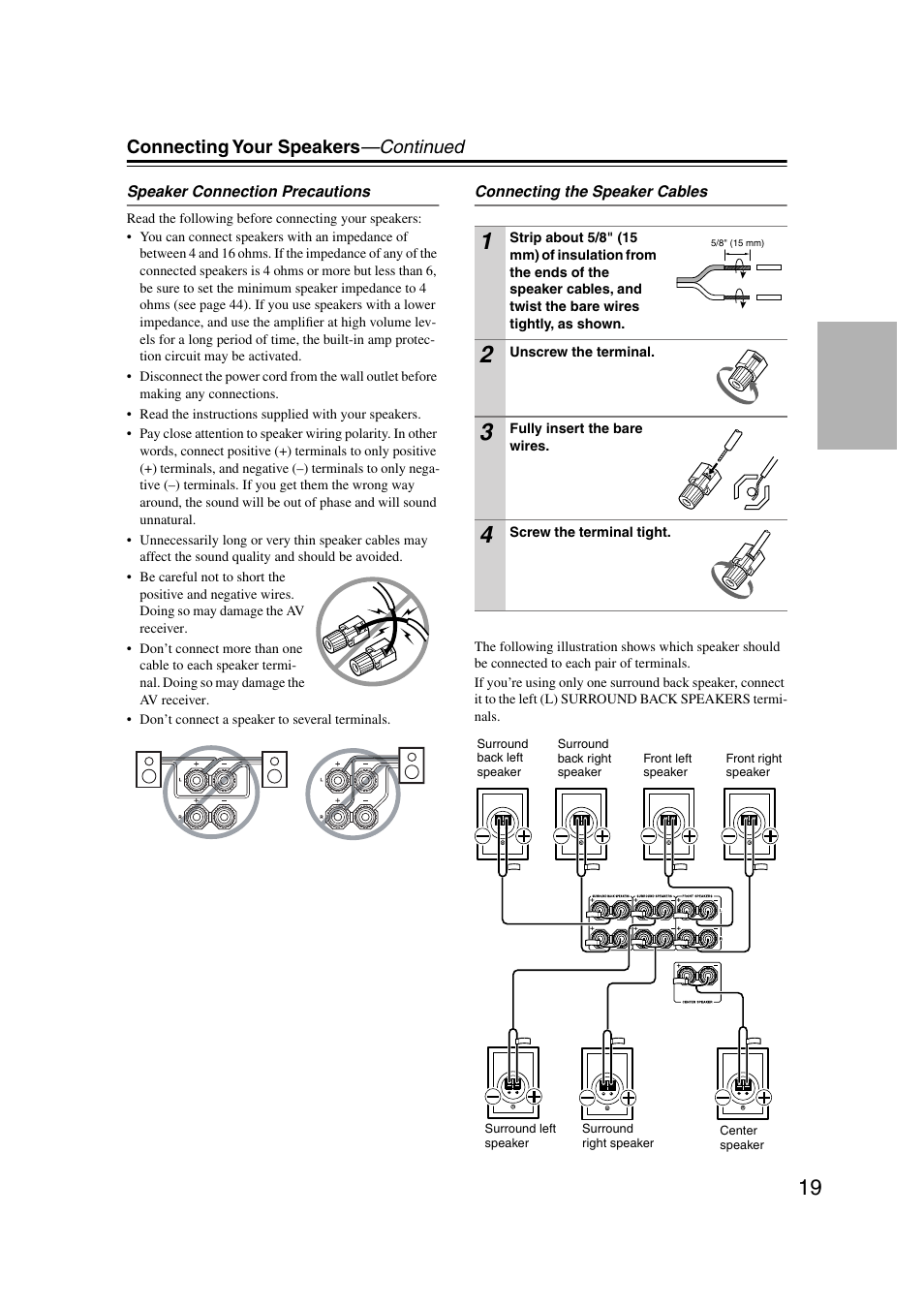 Connecting your speakers —continued | Integra DTR-7.7 User Manual | Page 19 / 96