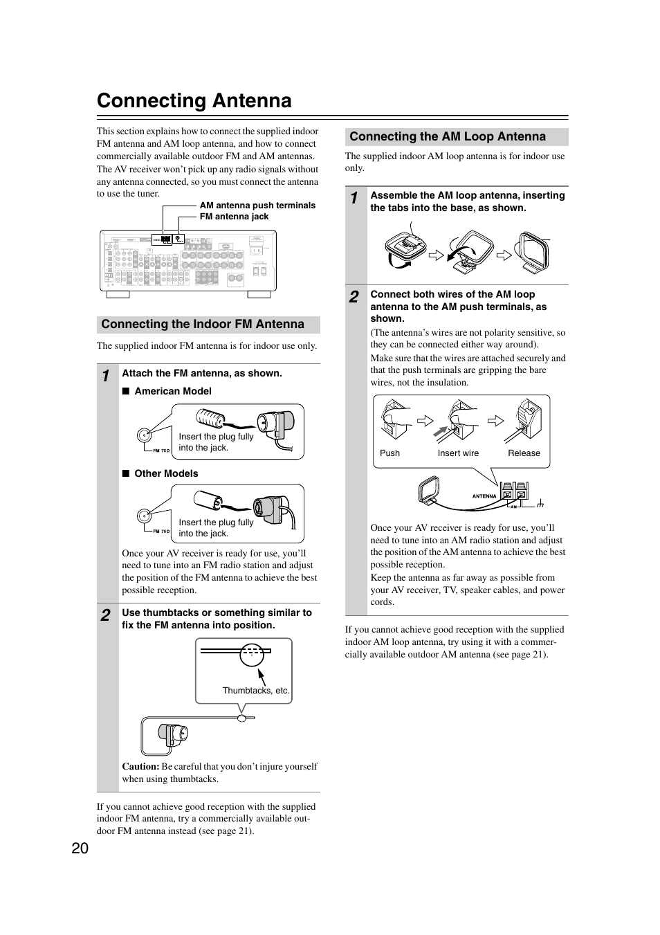 Connecting antenna, Connecting the indoor fm antenna, Connecting the am loop antenna | Integra DTR-7.7 User Manual | Page 20 / 96