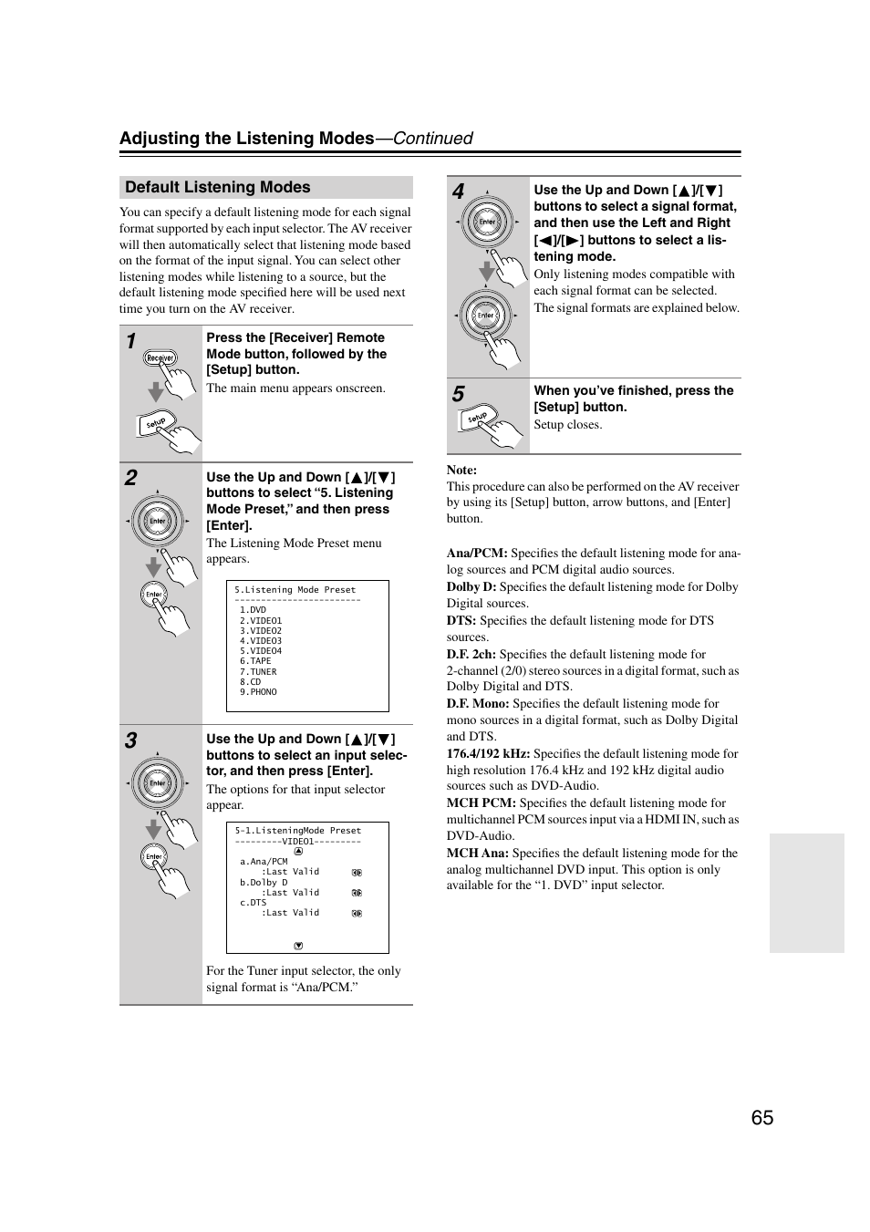 Default listening modes, P.65 | Integra DTR-7.7 User Manual | Page 65 / 96