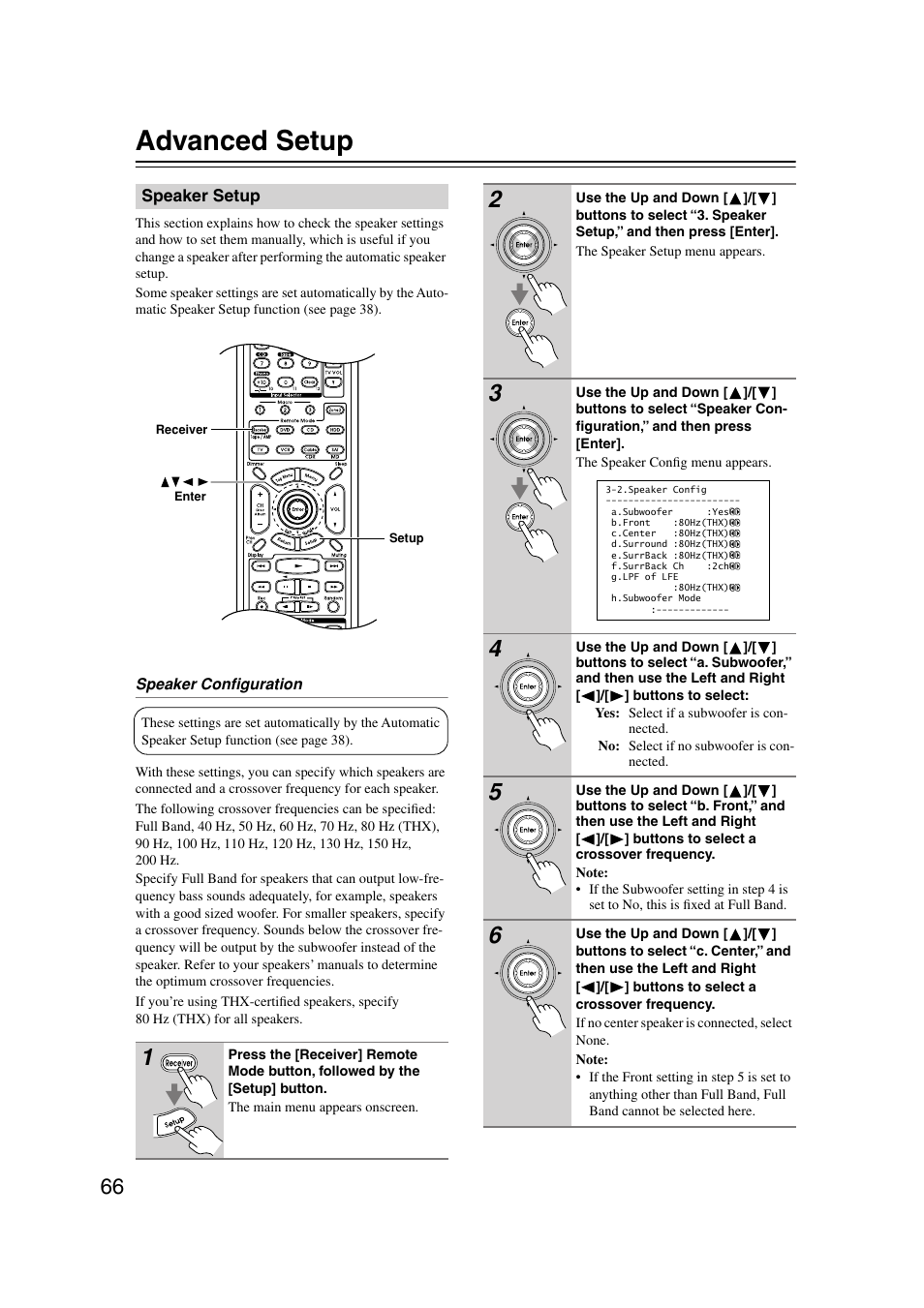 Advanced setup, Speaker setup, P.66 | Integra DTR-7.7 User Manual | Page 66 / 96