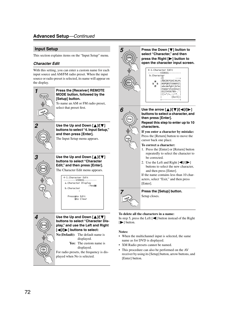 Input setup, P.72, Advanced setup —continued | Integra DTR-7.7 User Manual | Page 72 / 96
