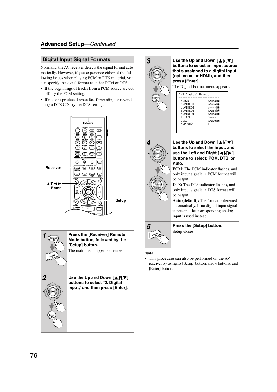 Digital input signal formats | Integra DTR-7.7 User Manual | Page 76 / 96