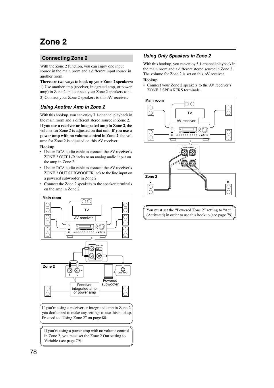 Zone2, Connecting zone2, Zone 2 | Connecting zone 2 | Integra DTR-7.7 User Manual | Page 78 / 96