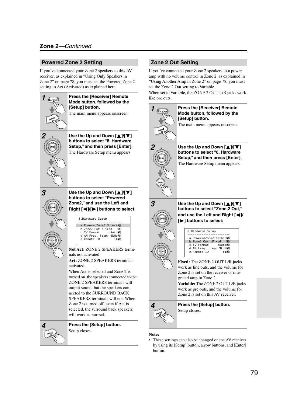 Powered zone2 setting, Zone 2 out setting, Powered zone 2 setting zone 2 out setting | P.79 | Integra DTR-7.7 User Manual | Page 79 / 96