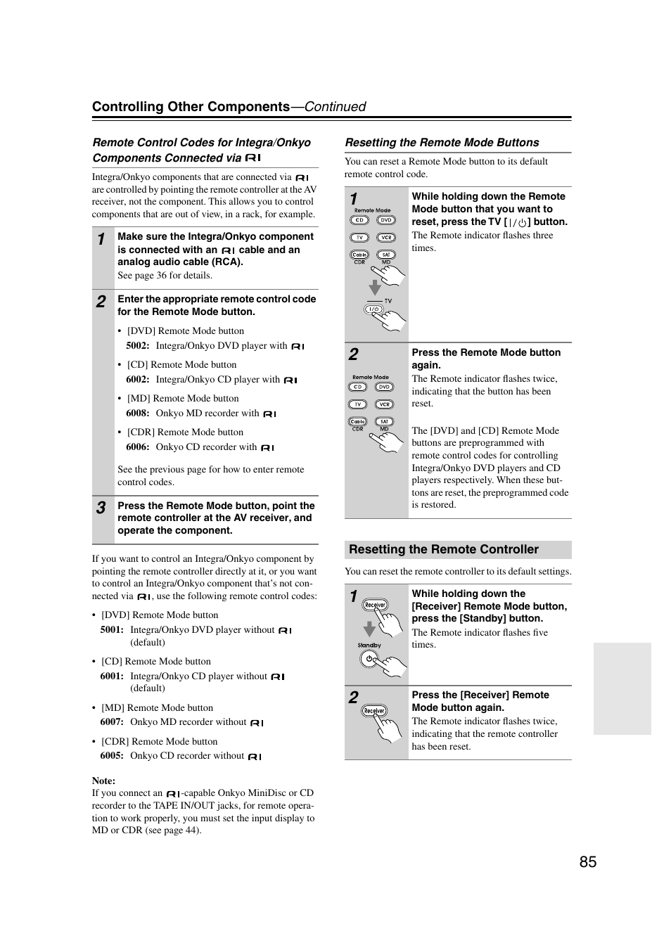 Resetting the remote controller | Integra DTR-7.7 User Manual | Page 85 / 96