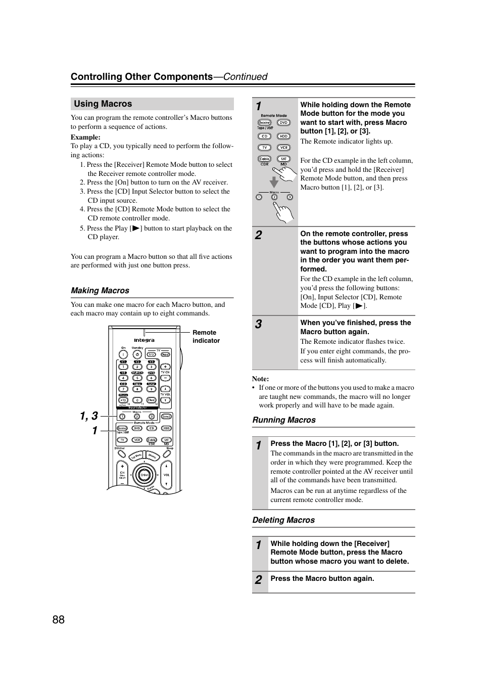 Using macros, Uttons (88) | Integra DTR-7.7 User Manual | Page 88 / 96