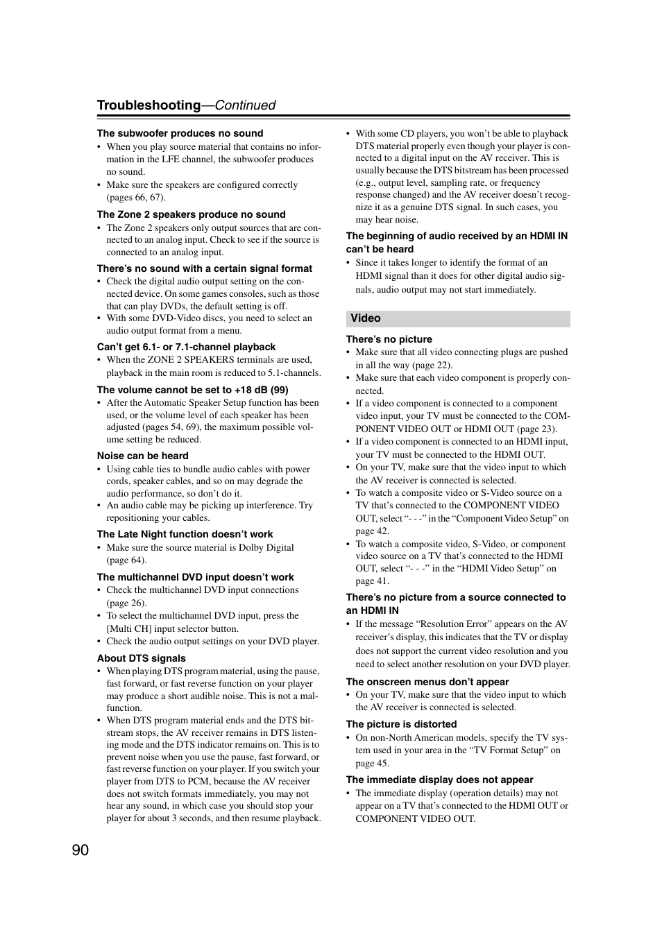 Troubleshooting —continued | Integra DTR-7.7 User Manual | Page 90 / 96
