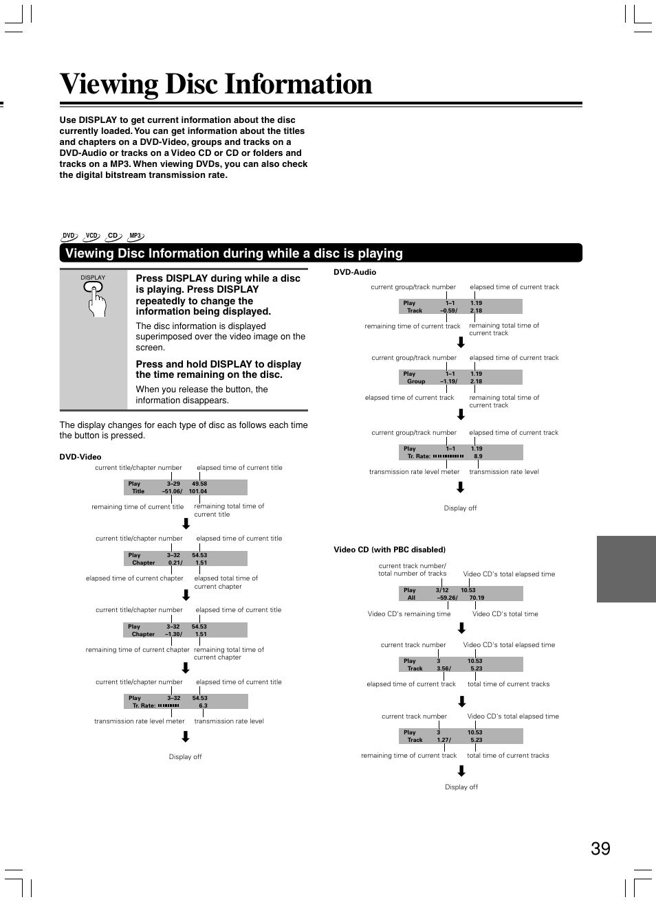 Viewing disc information | Integra DPS-7.3 User Manual | Page 39 / 64