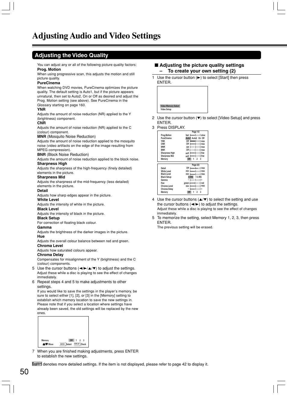Adjusting audio and video settings, Adjusting the video quality | Integra DPS-7.3 User Manual | Page 50 / 64