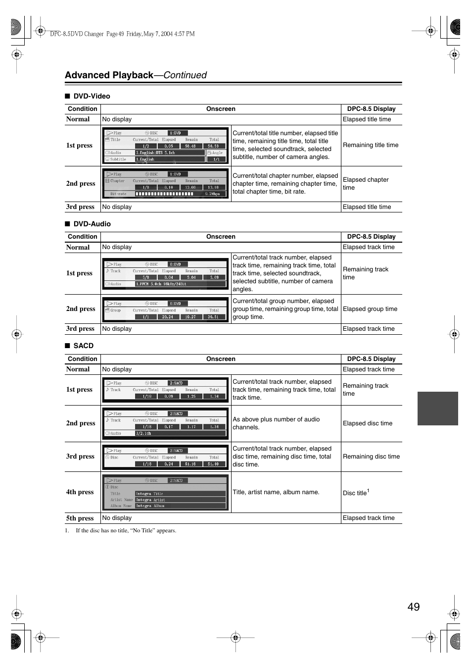 Advanced playback —continued | Integra DPC-8.5 User Manual | Page 49 / 68