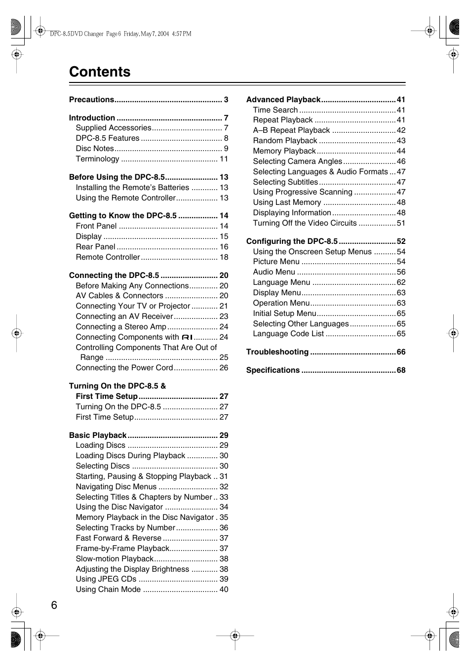 Integra DPC-8.5 User Manual | Page 6 / 68