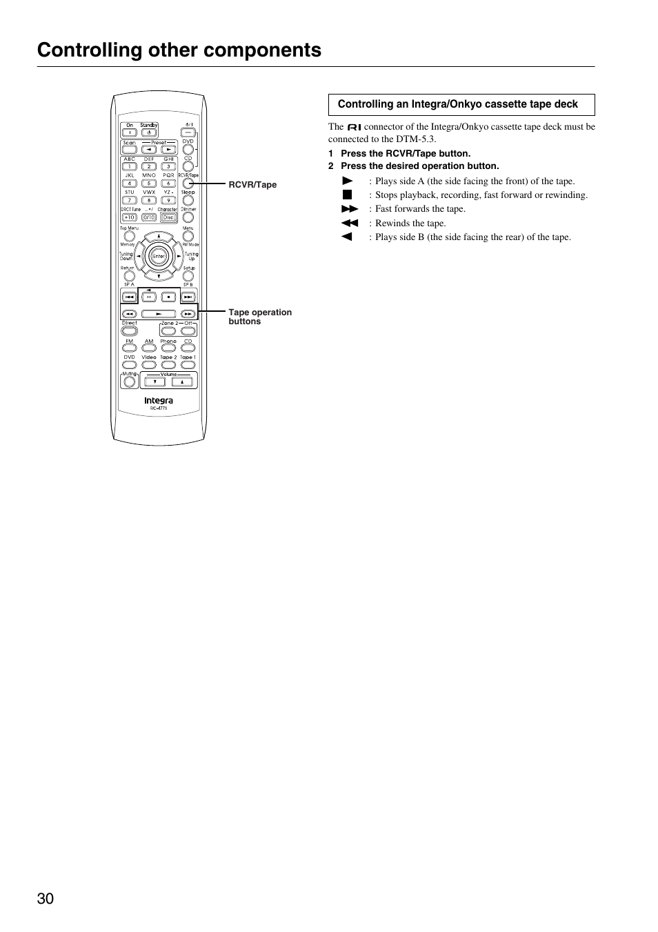 Controlling other components | Integra DTM-5.3 User Manual | Page 30 / 32