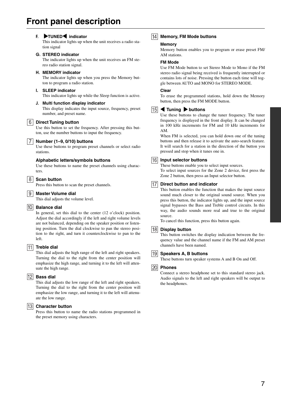 Front panel description | Integra DTM-5.3 User Manual | Page 7 / 32