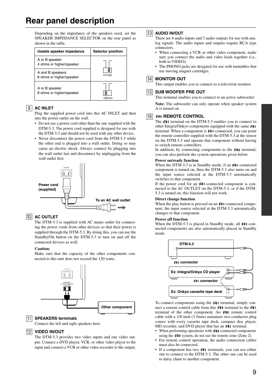 Rear panel description | Integra DTM-5.3 User Manual | Page 9 / 32