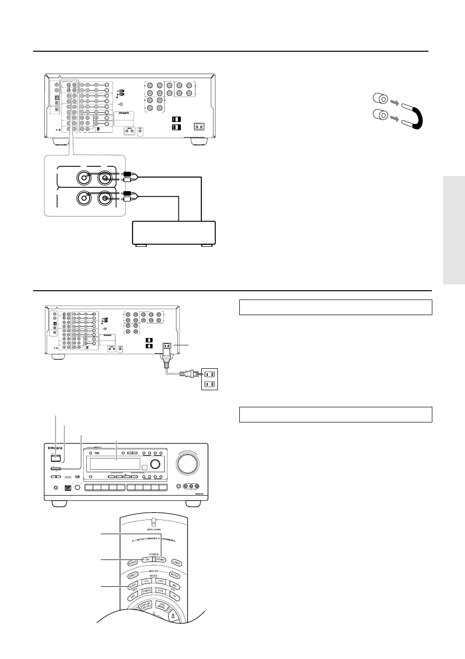 Connecting an equalizer (dtr-7), Connecting the power, Connecting a power cable | Connecting an equalizer, Dtr-7), Input jack, Multi source out, Am fm 75, Video s video, Off on | Integra DTR-7 User Manual | Page 13 / 64