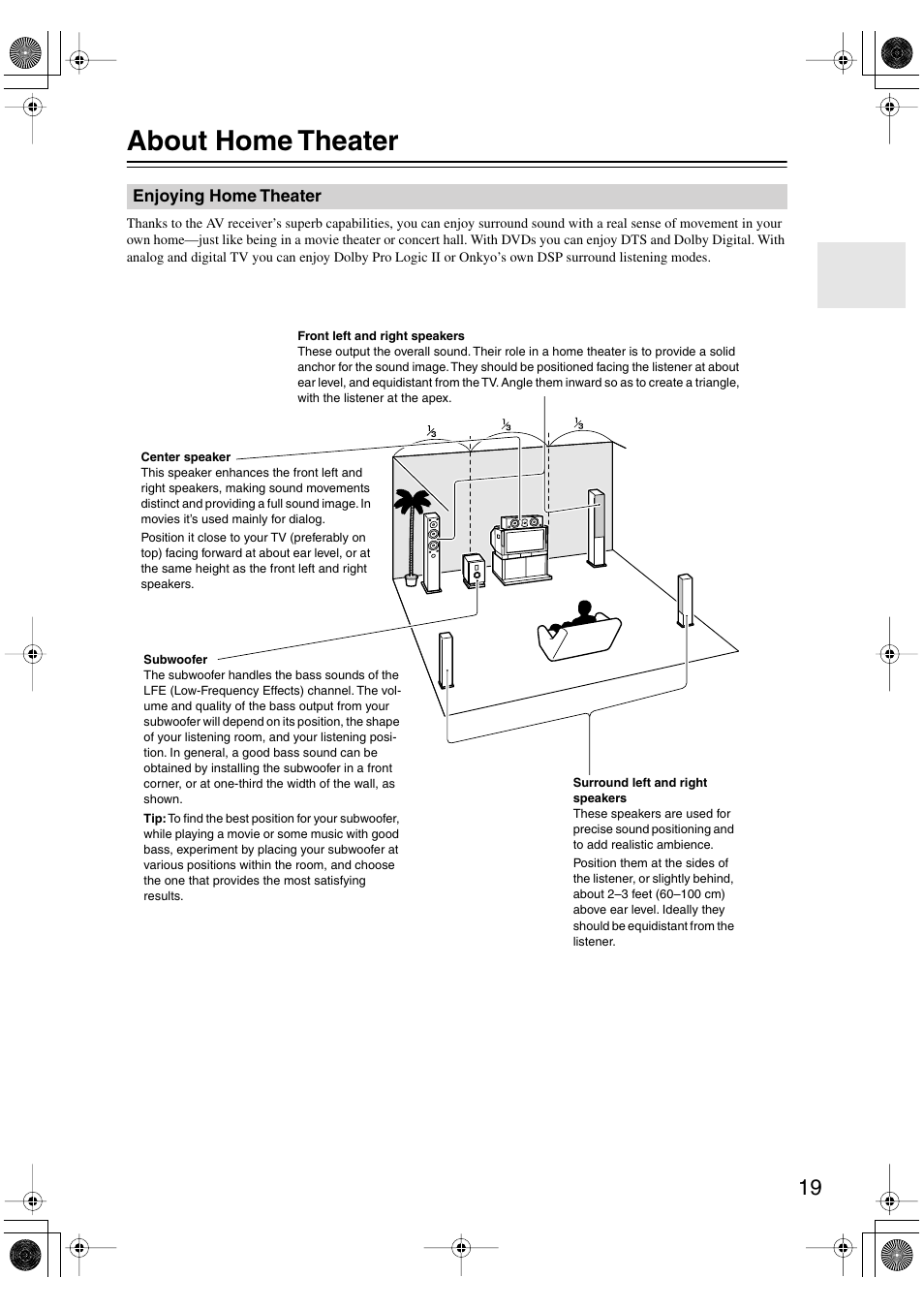 About home theater | Integra DTR-4.5 User Manual | Page 19 / 84