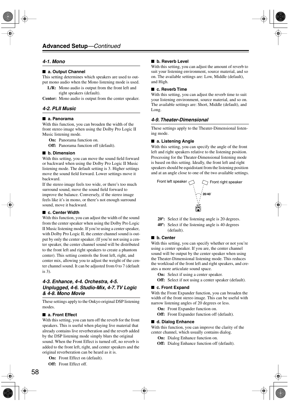 Advanced setup —continued | Integra DTR-4.5 User Manual | Page 58 / 84