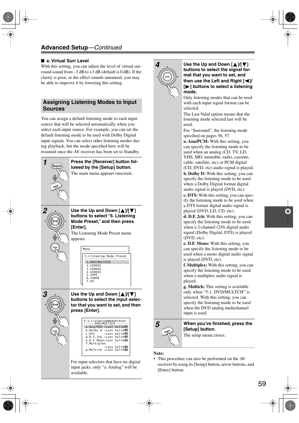 Advanced setup —continued | Integra DTR-4.5 User Manual | Page 59 / 84