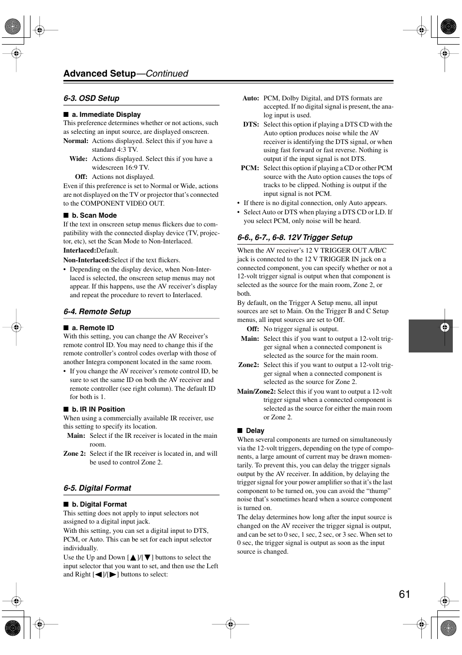 Advanced setup —continued | Integra DTR-4.5 User Manual | Page 61 / 84