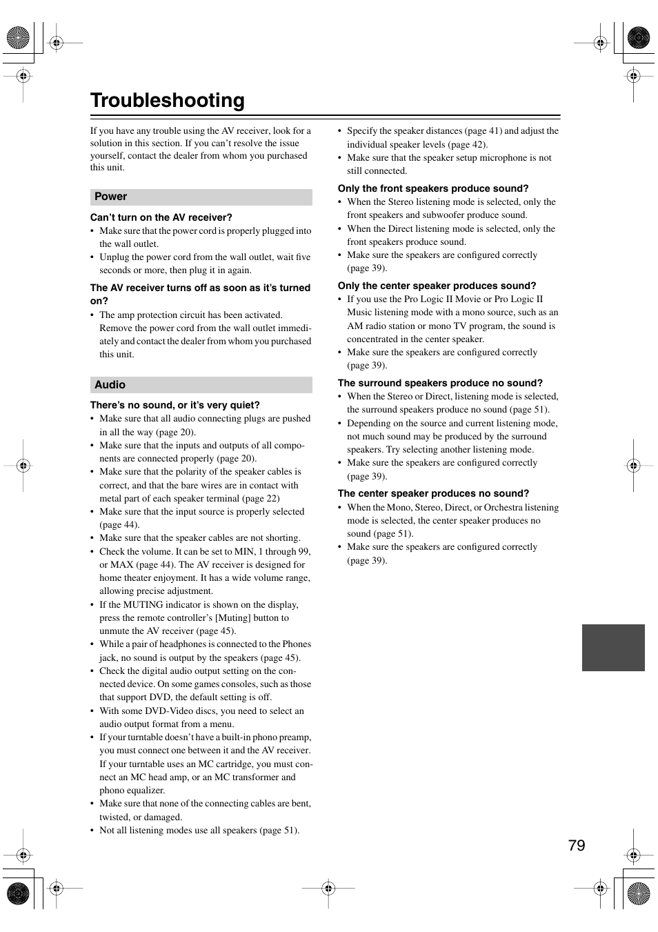 Troubleshooting | Integra DTR-4.5 User Manual | Page 79 / 84