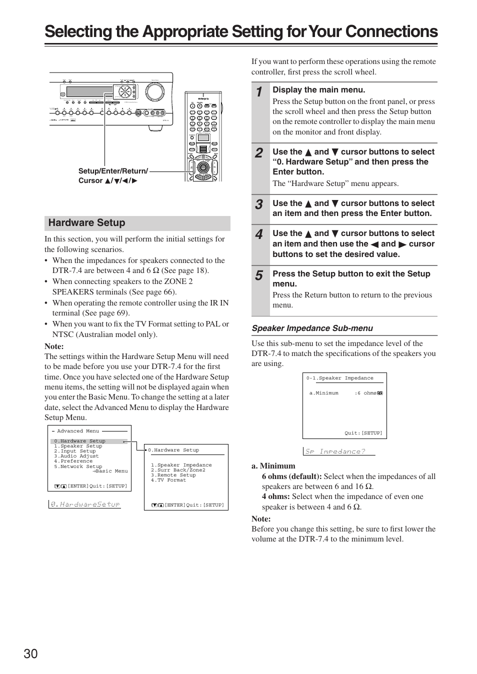 Hardware setup | Integra DTR-7.4 User Manual | Page 30 / 104