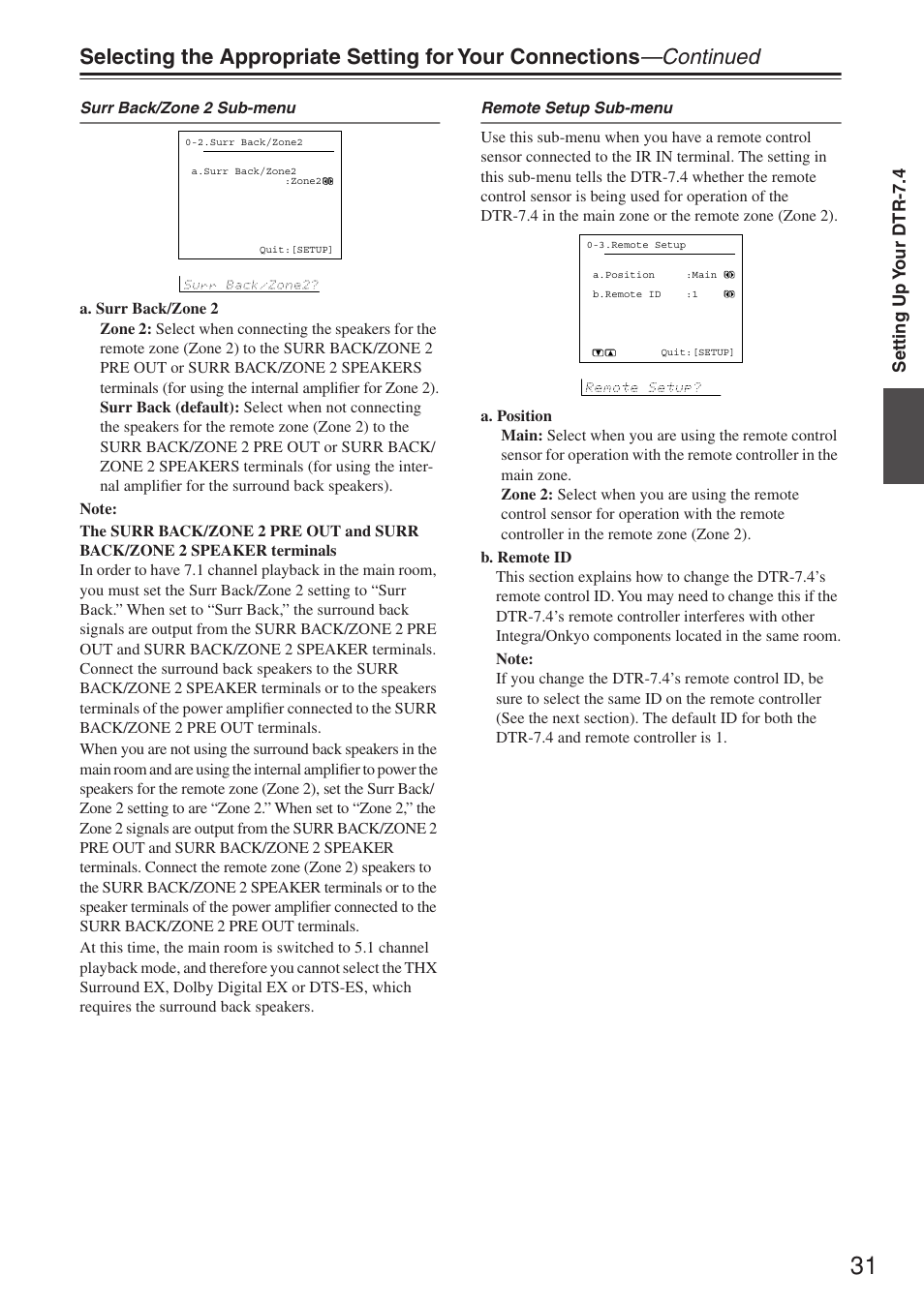 Setting up y our dtr-7.4 | Integra DTR-7.4 User Manual | Page 31 / 104