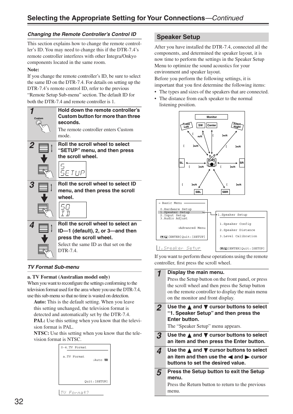 Speaker setup | Integra DTR-7.4 User Manual | Page 32 / 104