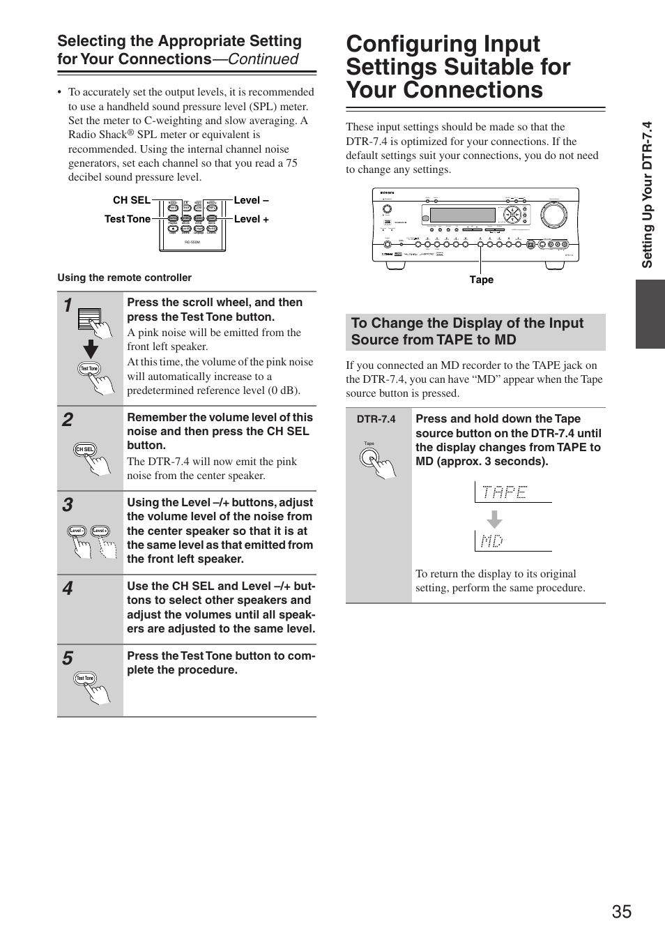 Setting up y our dtr-7.4 | Integra DTR-7.4 User Manual | Page 35 / 104