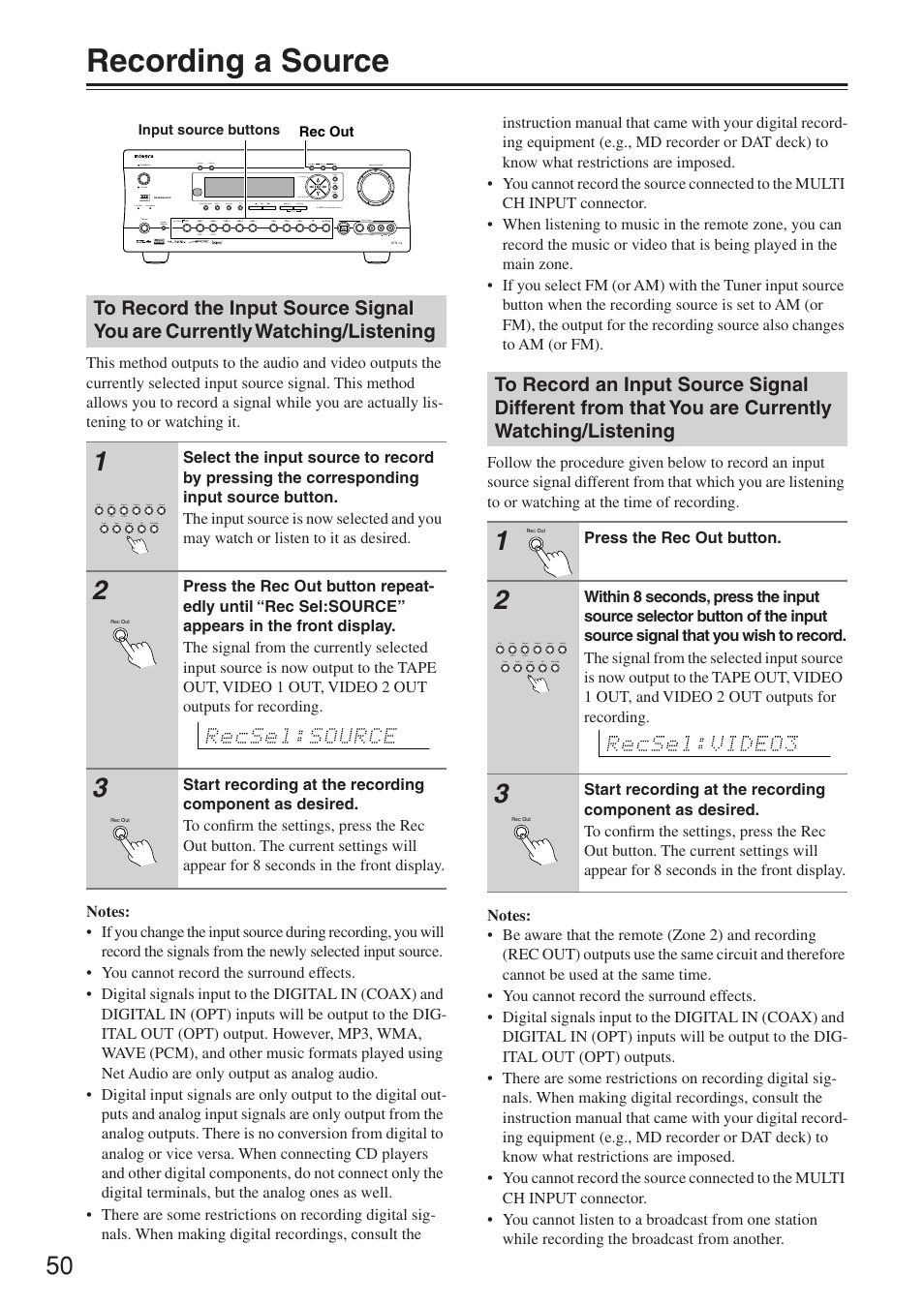 Recording a source | Integra DTR-7.4 User Manual | Page 50 / 104