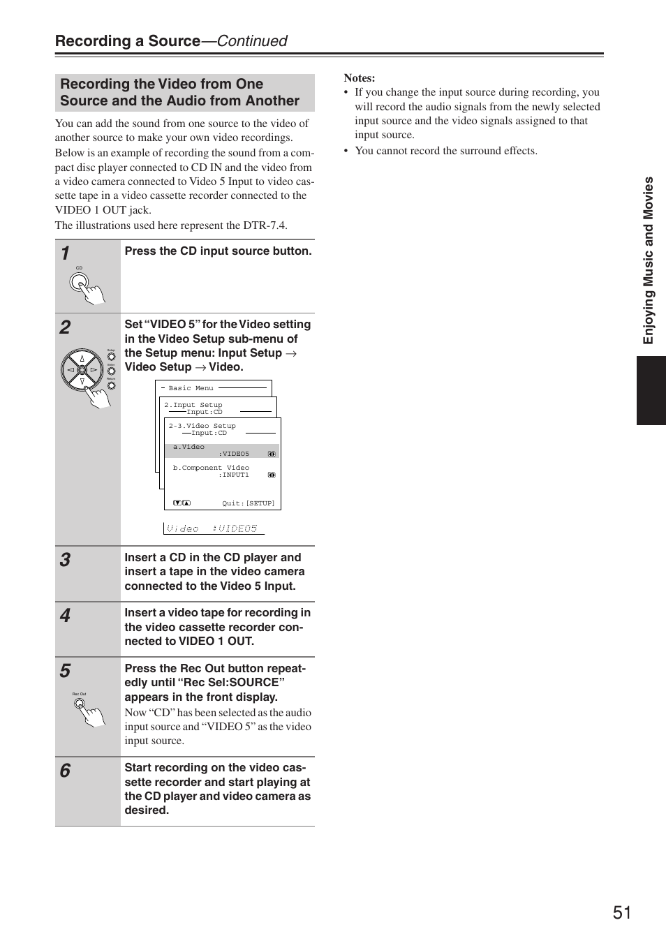 Recording a source —continued | Integra DTR-7.4 User Manual | Page 51 / 104